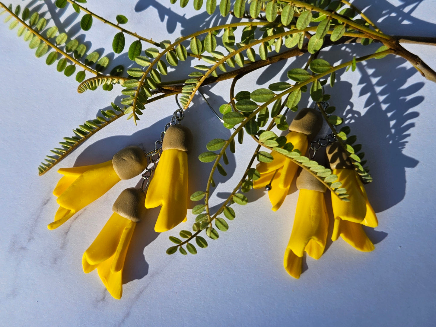 Kowhai Dangle 3 Flower Cluster Earrings