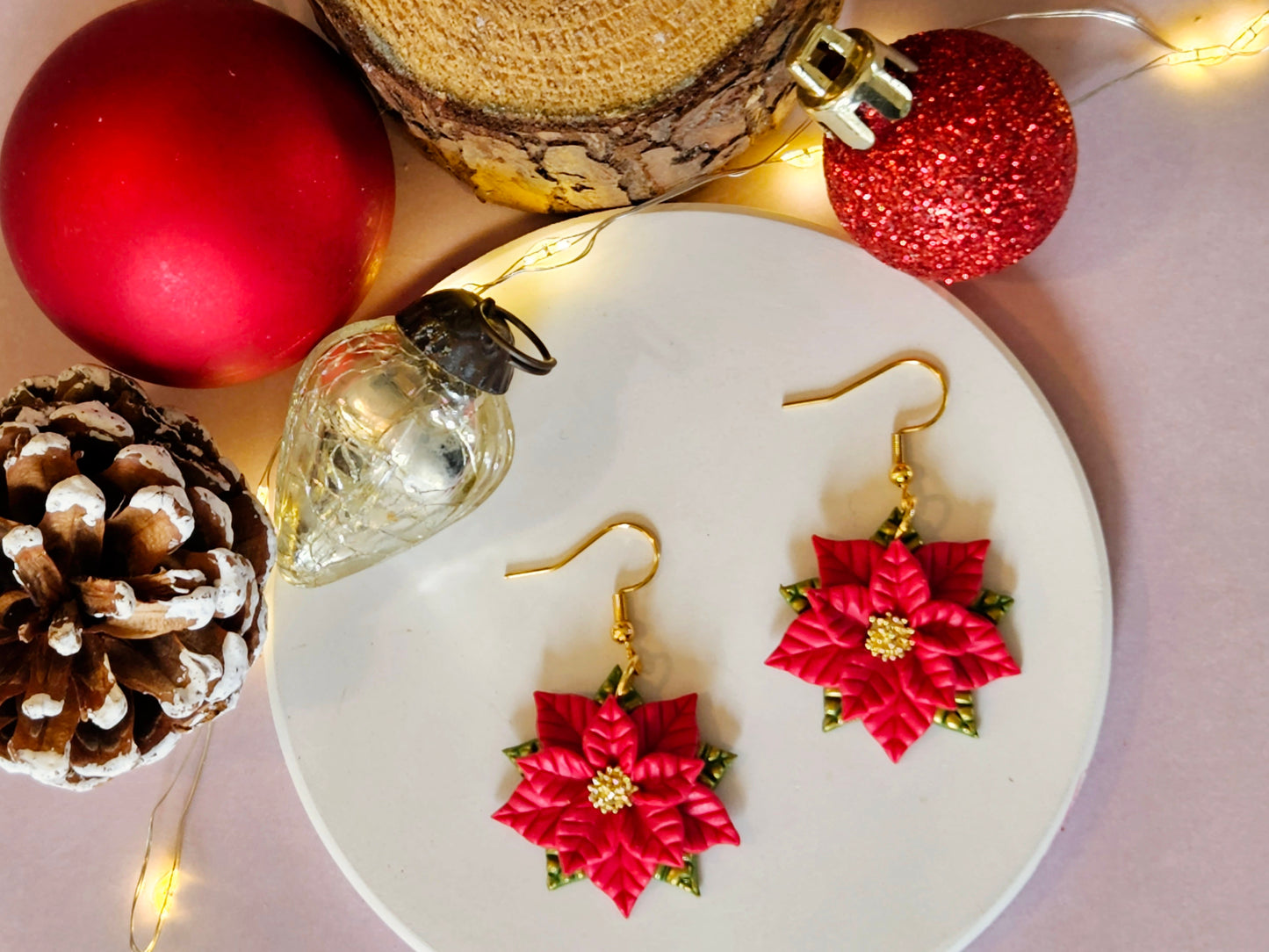 Christmas Poinsettia Earrings Pink, Red or White