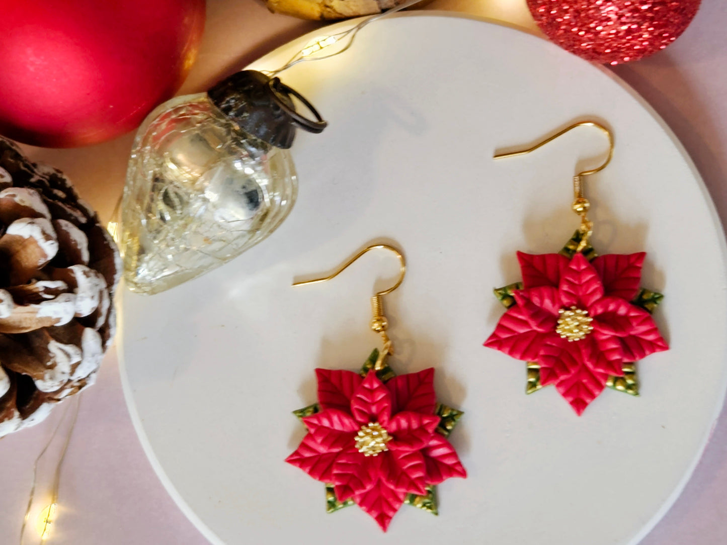 Christmas Poinsettia Earrings Pink, Red or White