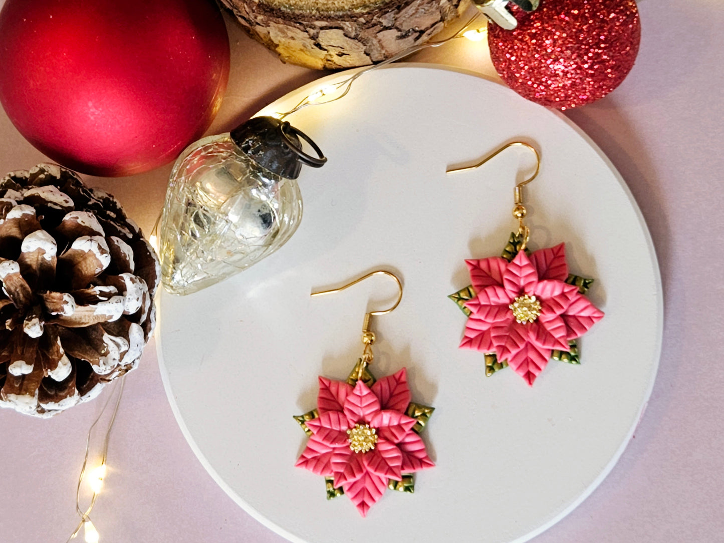 Christmas Poinsettia Earrings Pink, Red or White