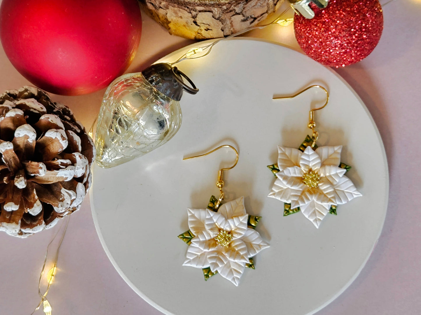 Christmas Poinsettia Earrings Pink, Red or White