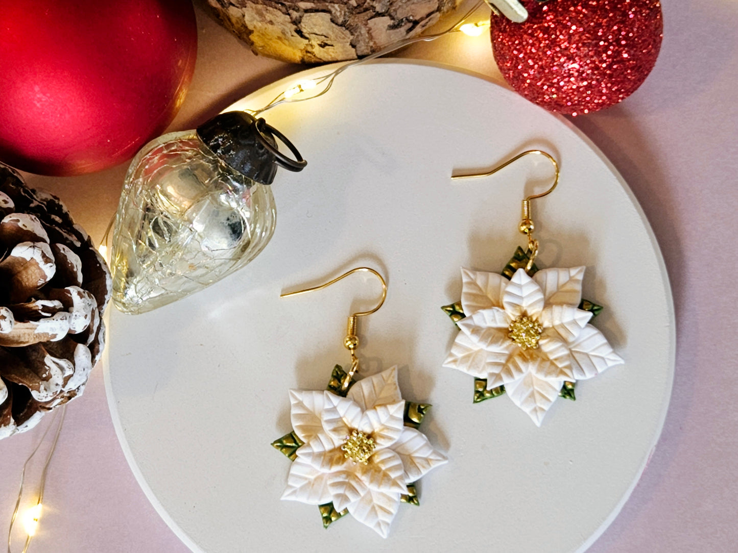 Christmas Poinsettia Earrings Pink, Red or White