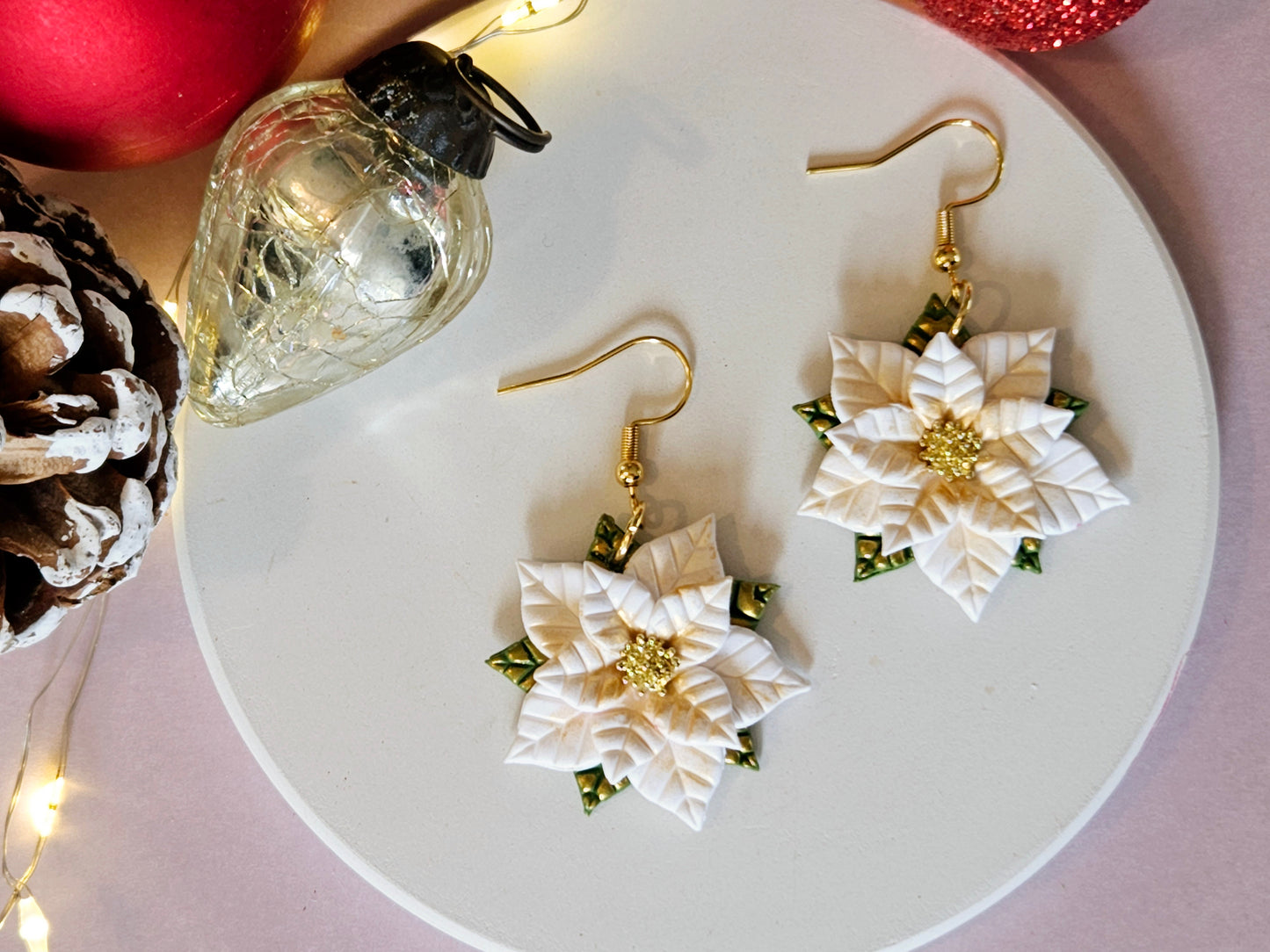 Christmas Poinsettia Earrings Pink, Red or White