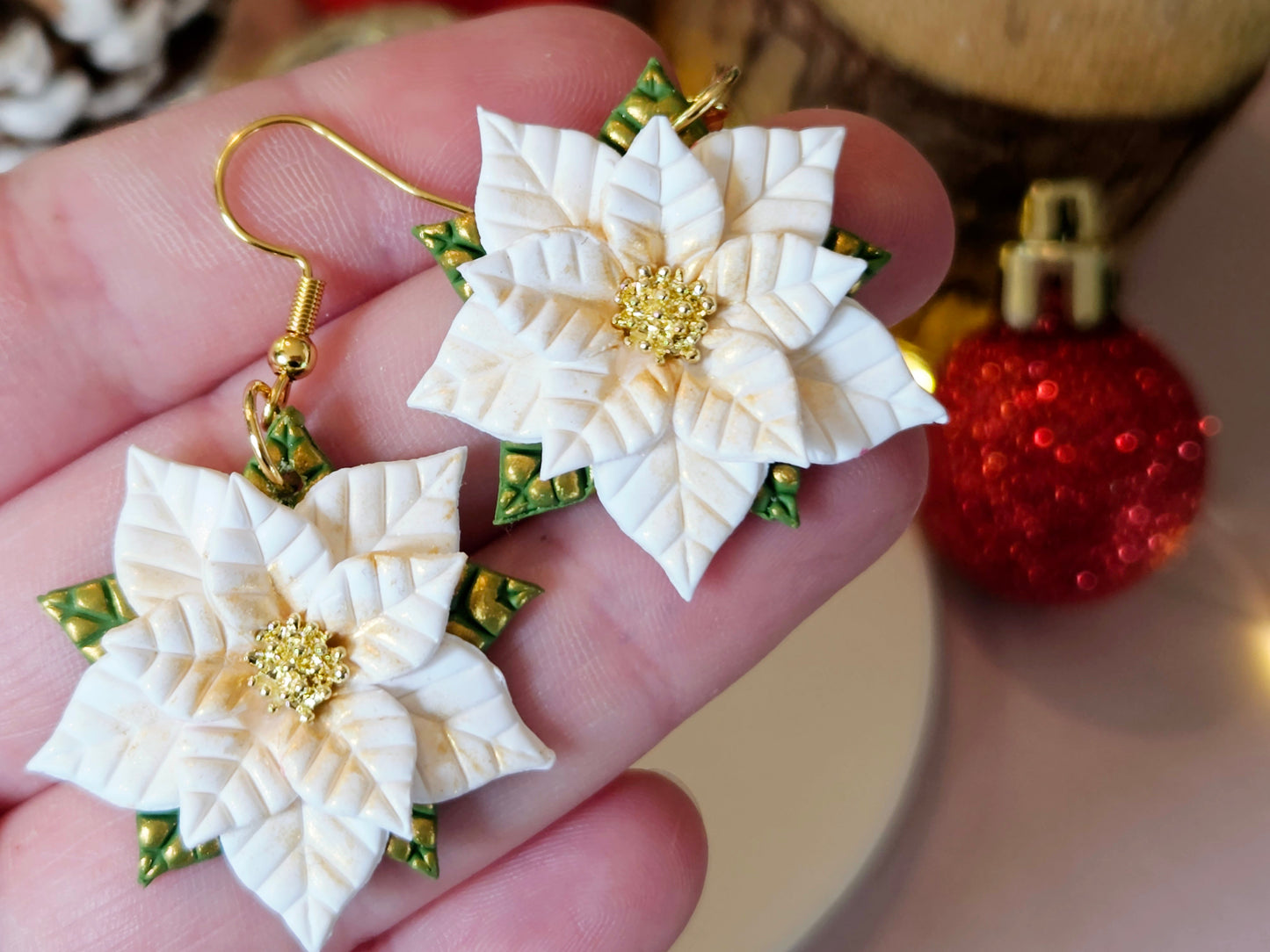 Christmas Poinsettia Earrings Pink, Red or White