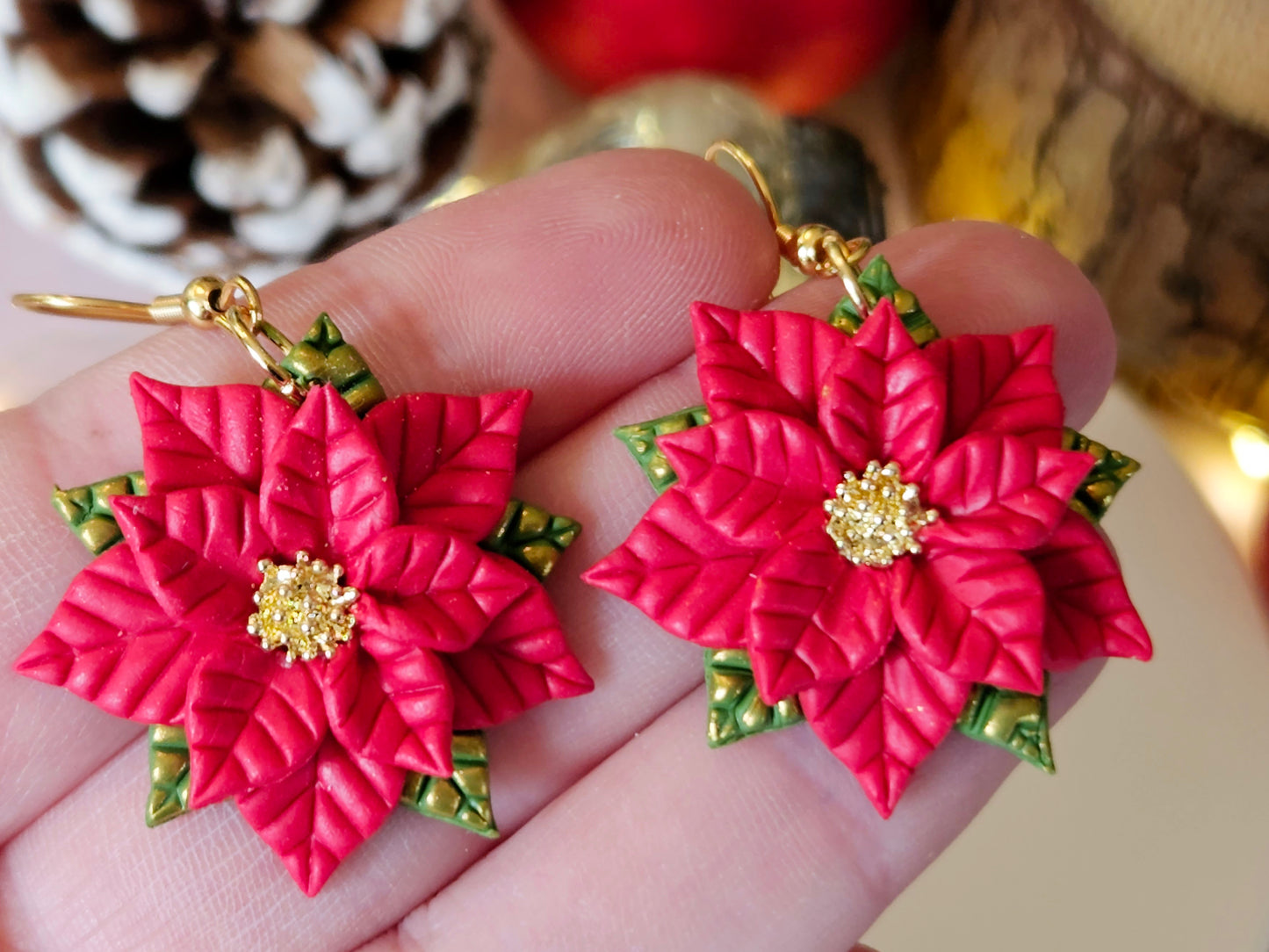 Christmas Poinsettia Earrings Pink, Red or White