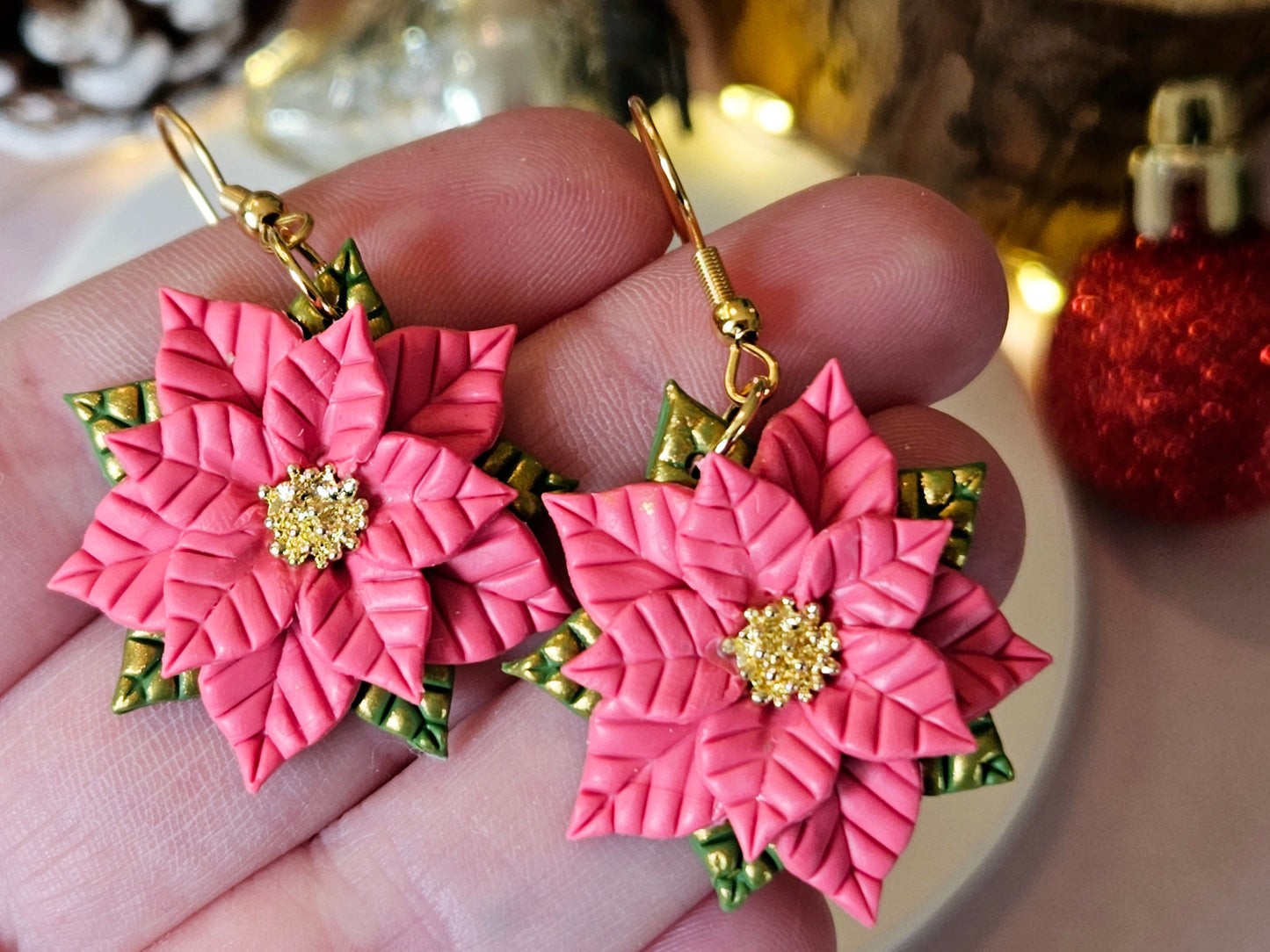 Christmas Poinsettia Earrings Pink, Red or White