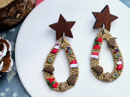 Kiwi Christmas Weave Droplet Earrings