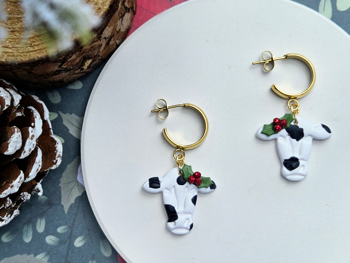 Kiwi Christmas Cow Earrings