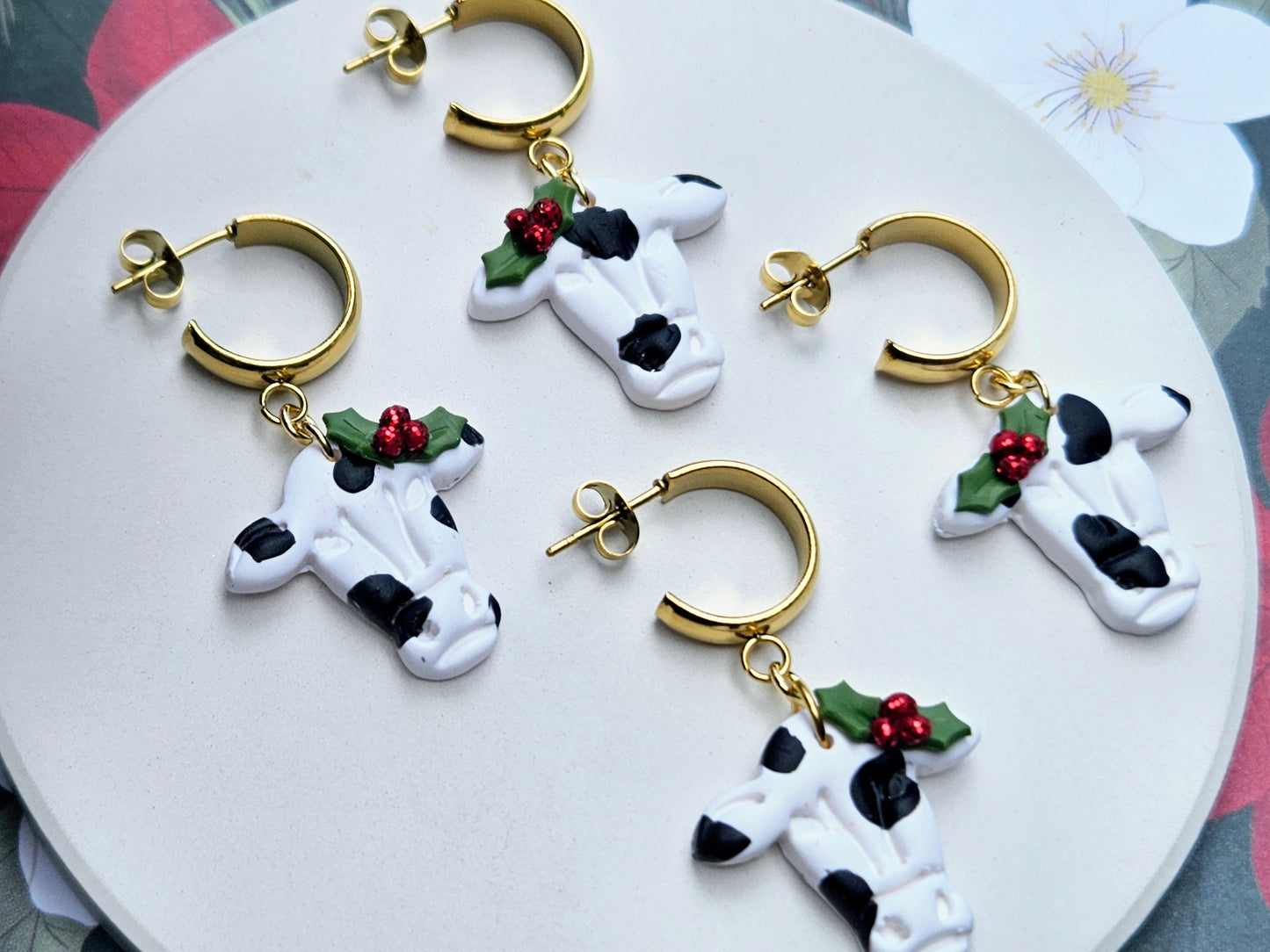 Kiwi Christmas Cow Earrings