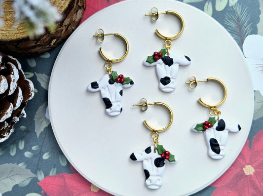 Kiwi Christmas Cow Earrings