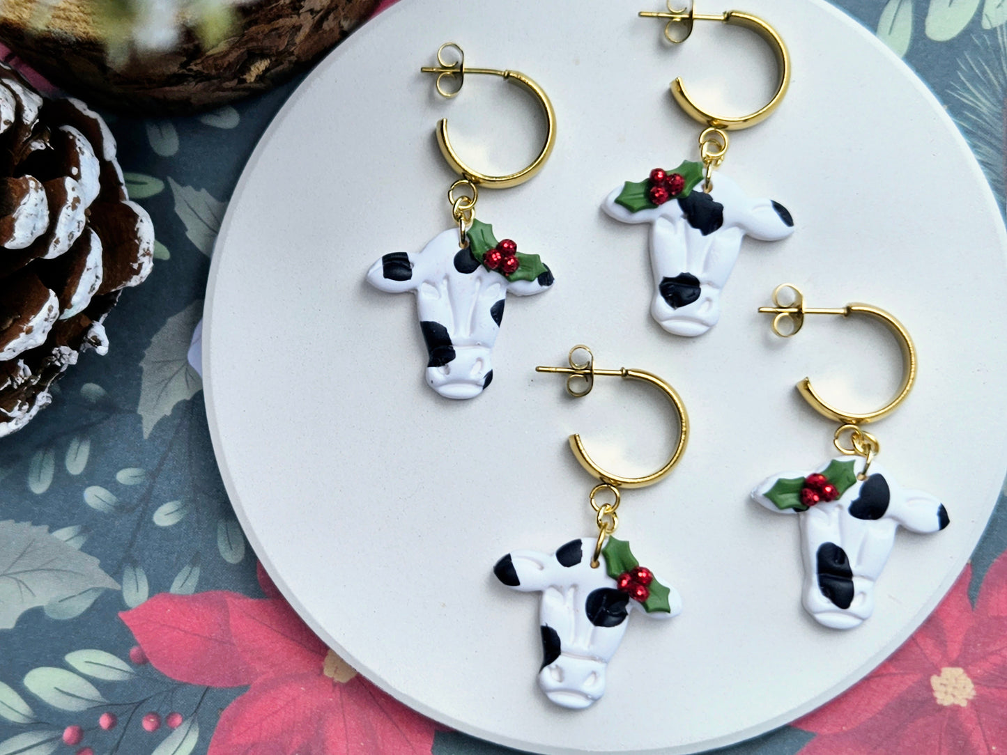 Kiwi Christmas Cow Earrings