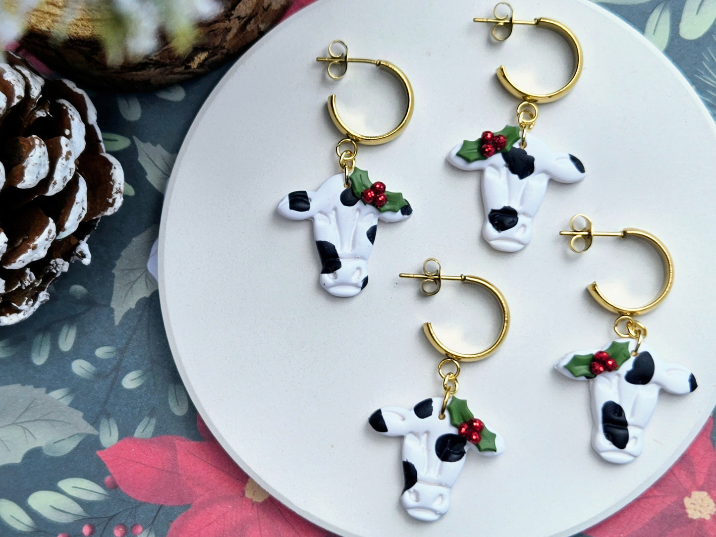 Kiwi Christmas Cow Earrings