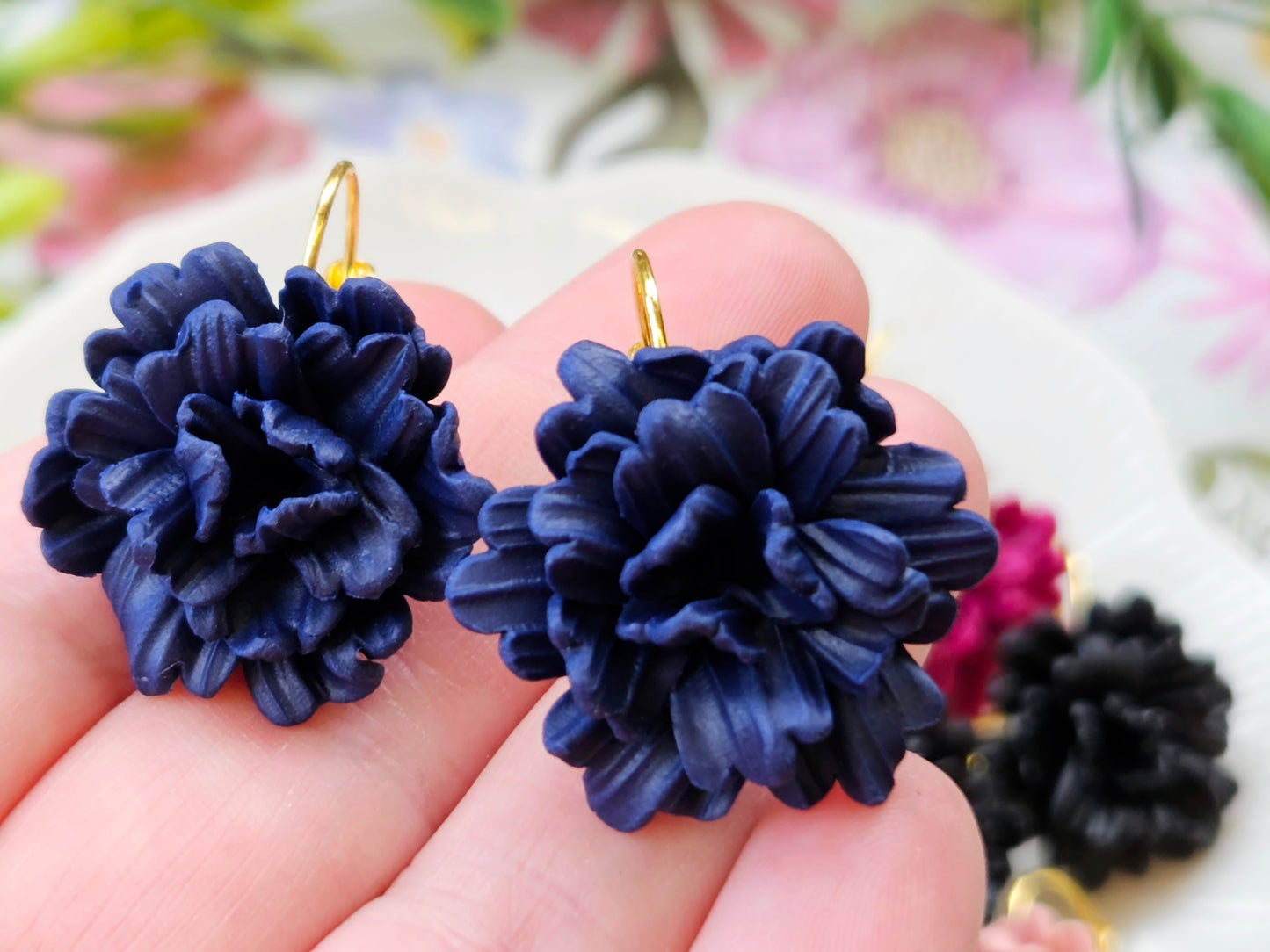 Carnation Navy Earrings