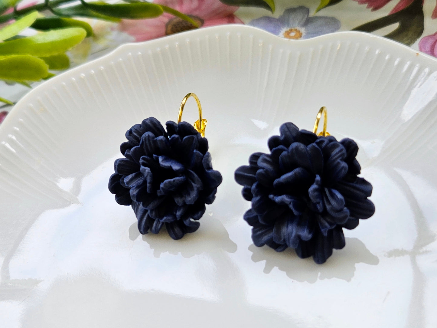 Carnation Navy Earrings