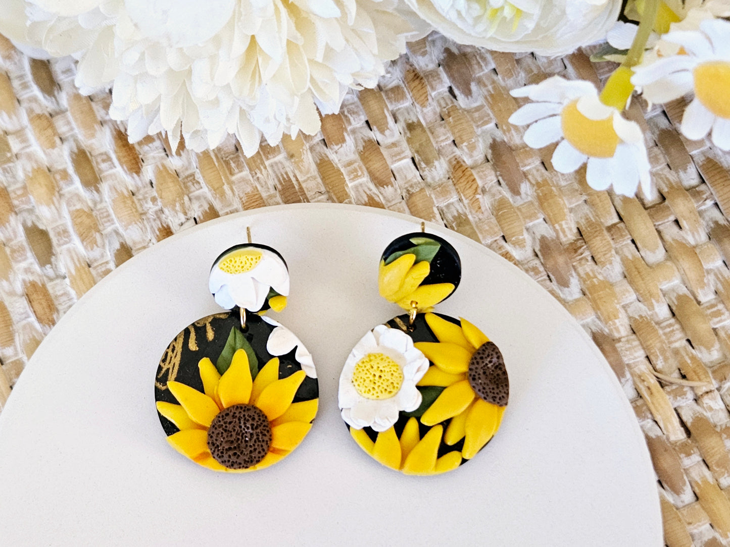 Sunflower and Daisy One Off Small Circle Earrings