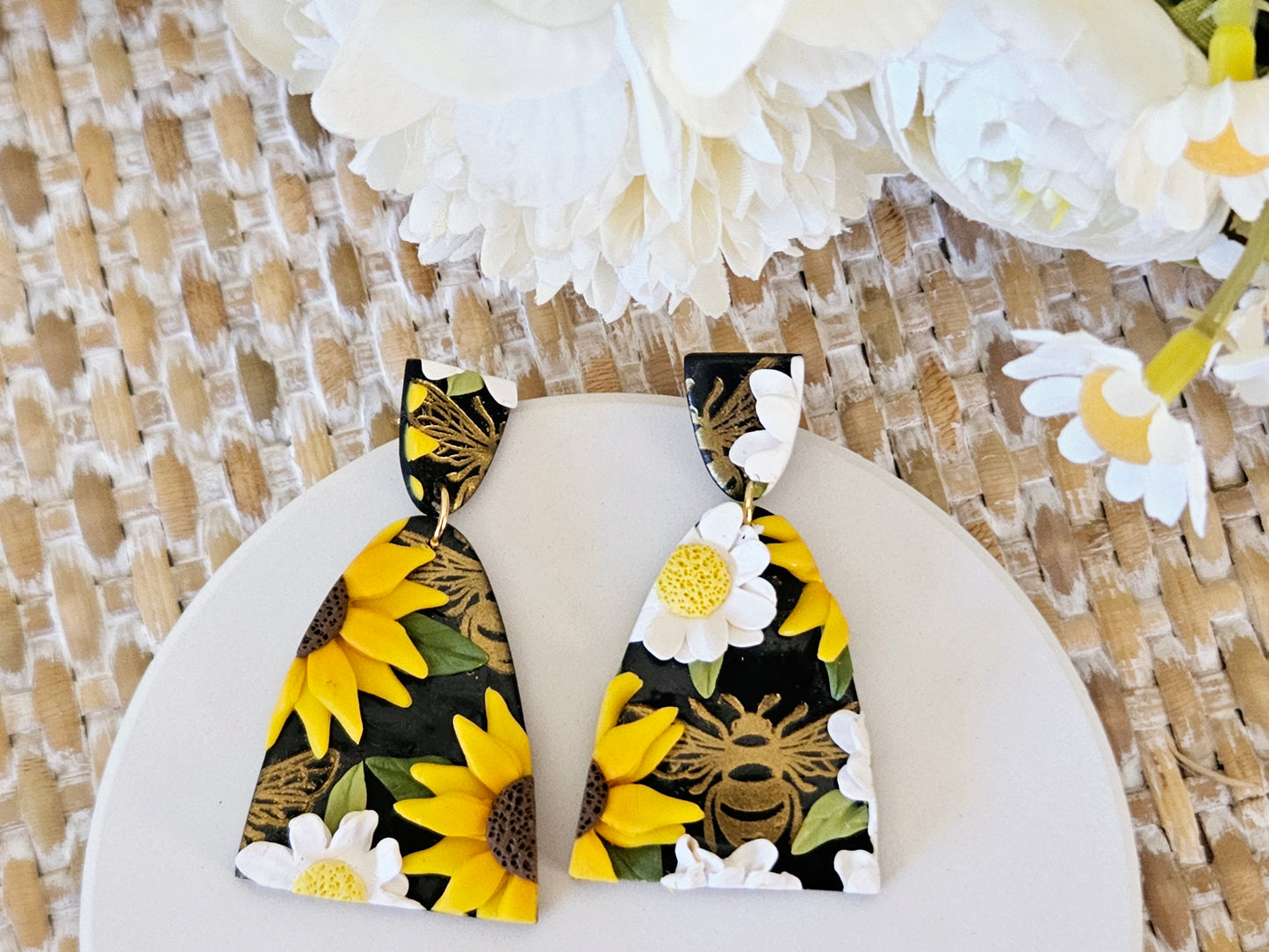 Sunflower and Daisy One Off Design Arch Earrings