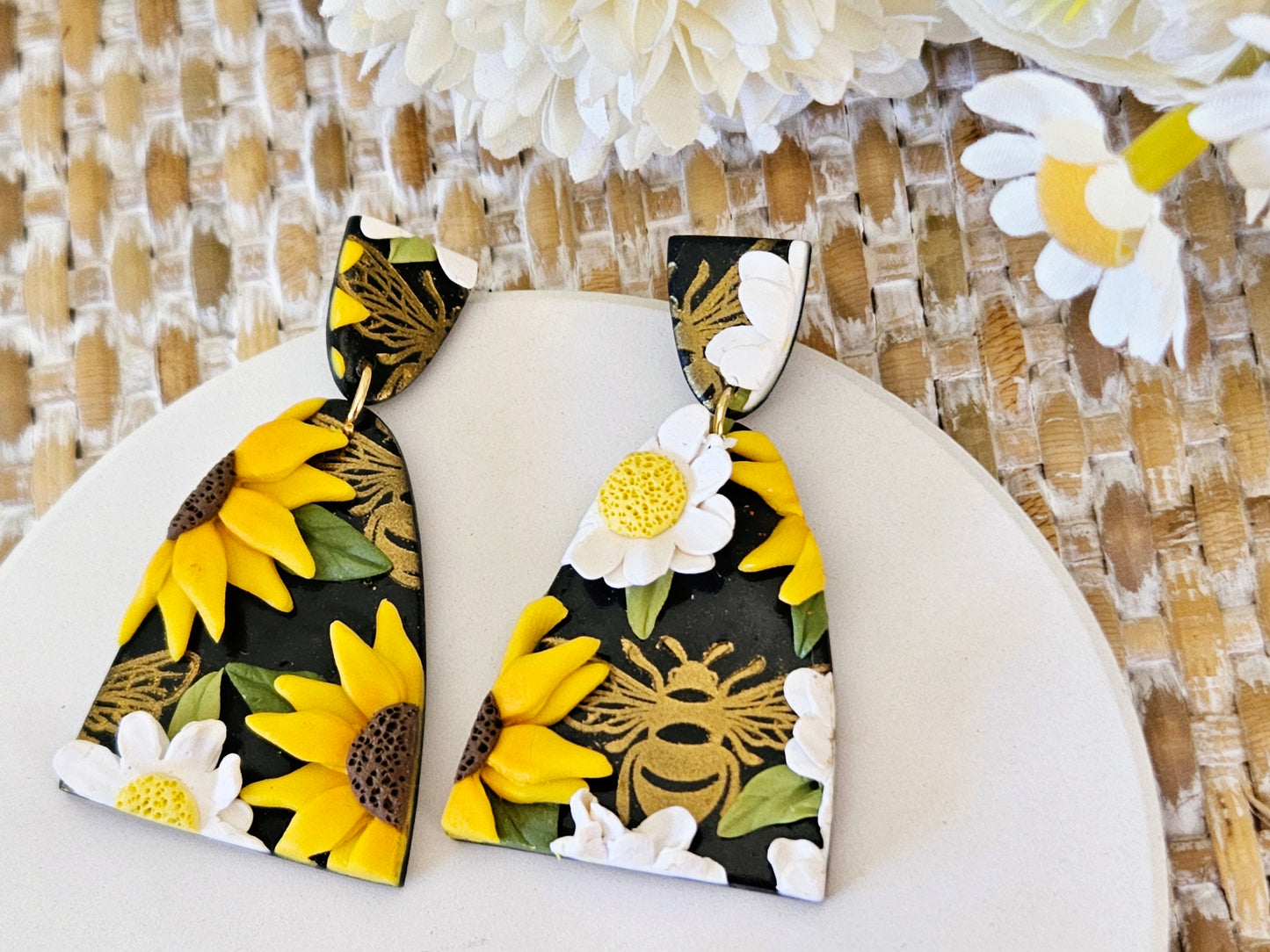 Sunflower and Daisy One Off Design Arch Earrings