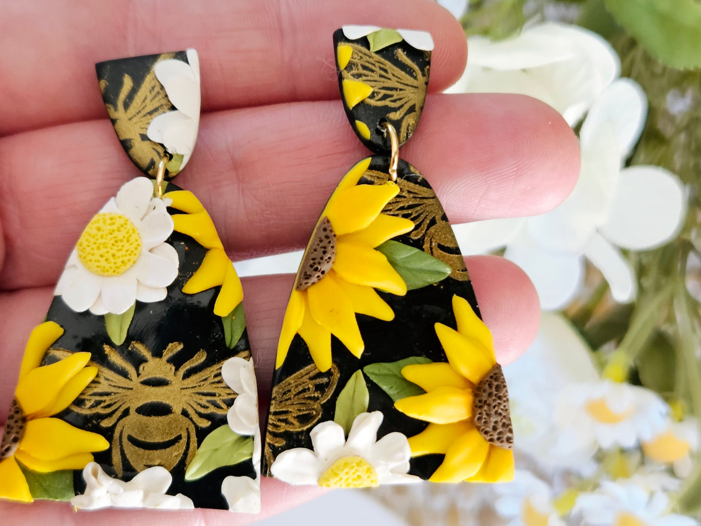 Sunflower and Daisy One Off Design Arch Earrings