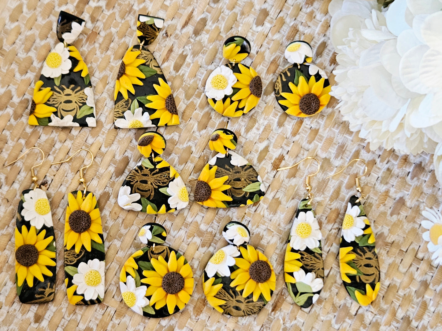 Sunflower and Daisy One Off Small Circle Earrings