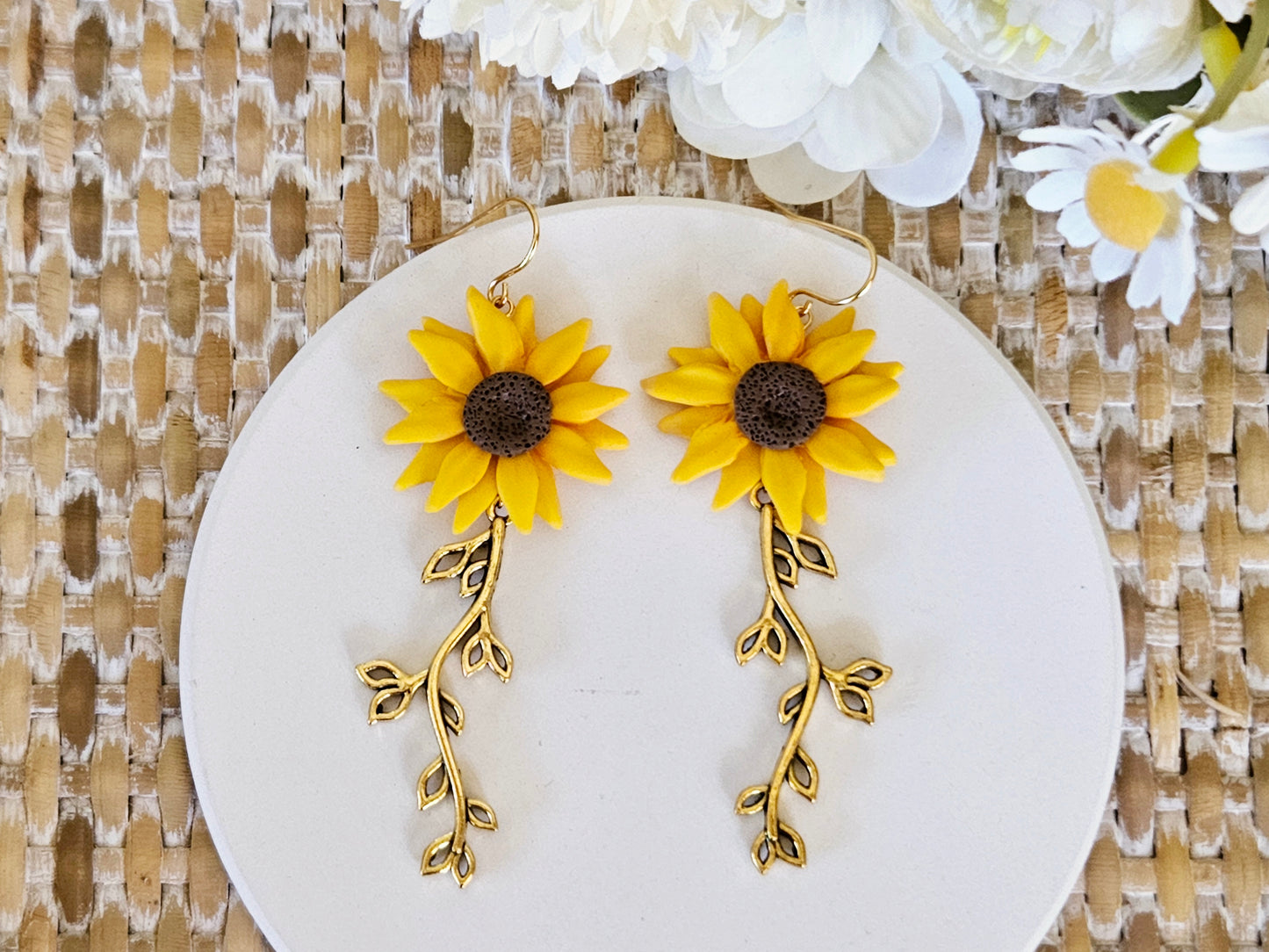 Sunflower Dangle Earrings Gold