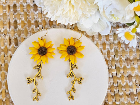 Sunflower Dangle Earrings Gold