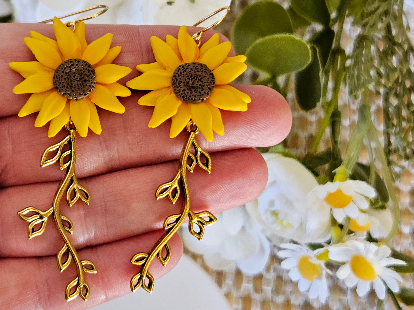 Sunflower Dangle Earrings Gold