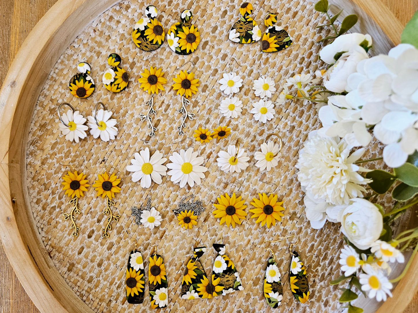 Sunflower and Daisy One Off Design Arch Earrings