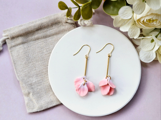 Petal Drop Gold Earrings Pink