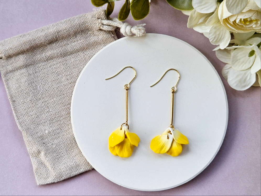 Petal Drop Gold Earrings Yellow