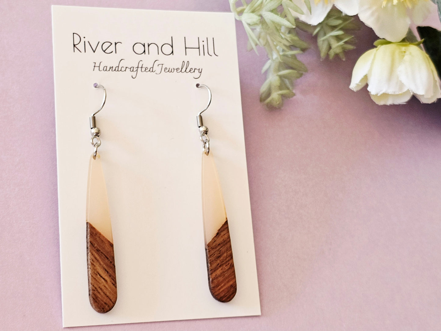 Wood and Resin Droplet Earrings
