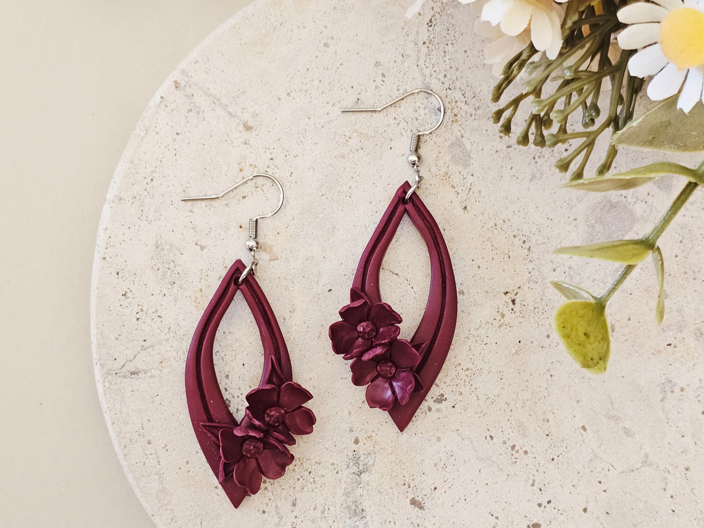 Daily Colour Burgundy Floral Earrings