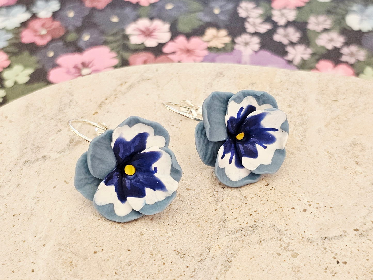 Pansy French Hook Blue Earrings