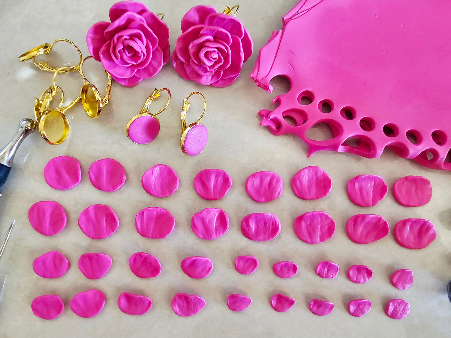 Cammellia French Hook Earrings Magenta