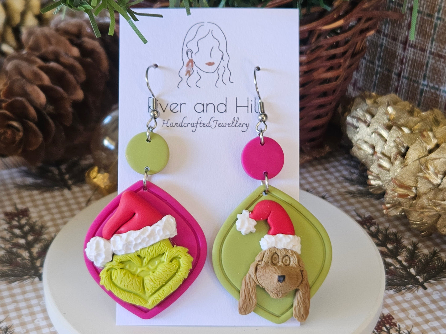 Christmas Grinch and Max Earrings
