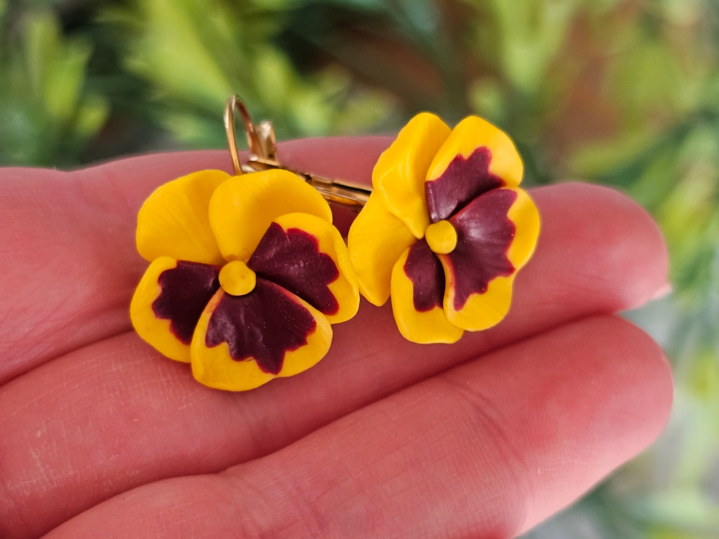 Pansy French Hook Yellow Earrings