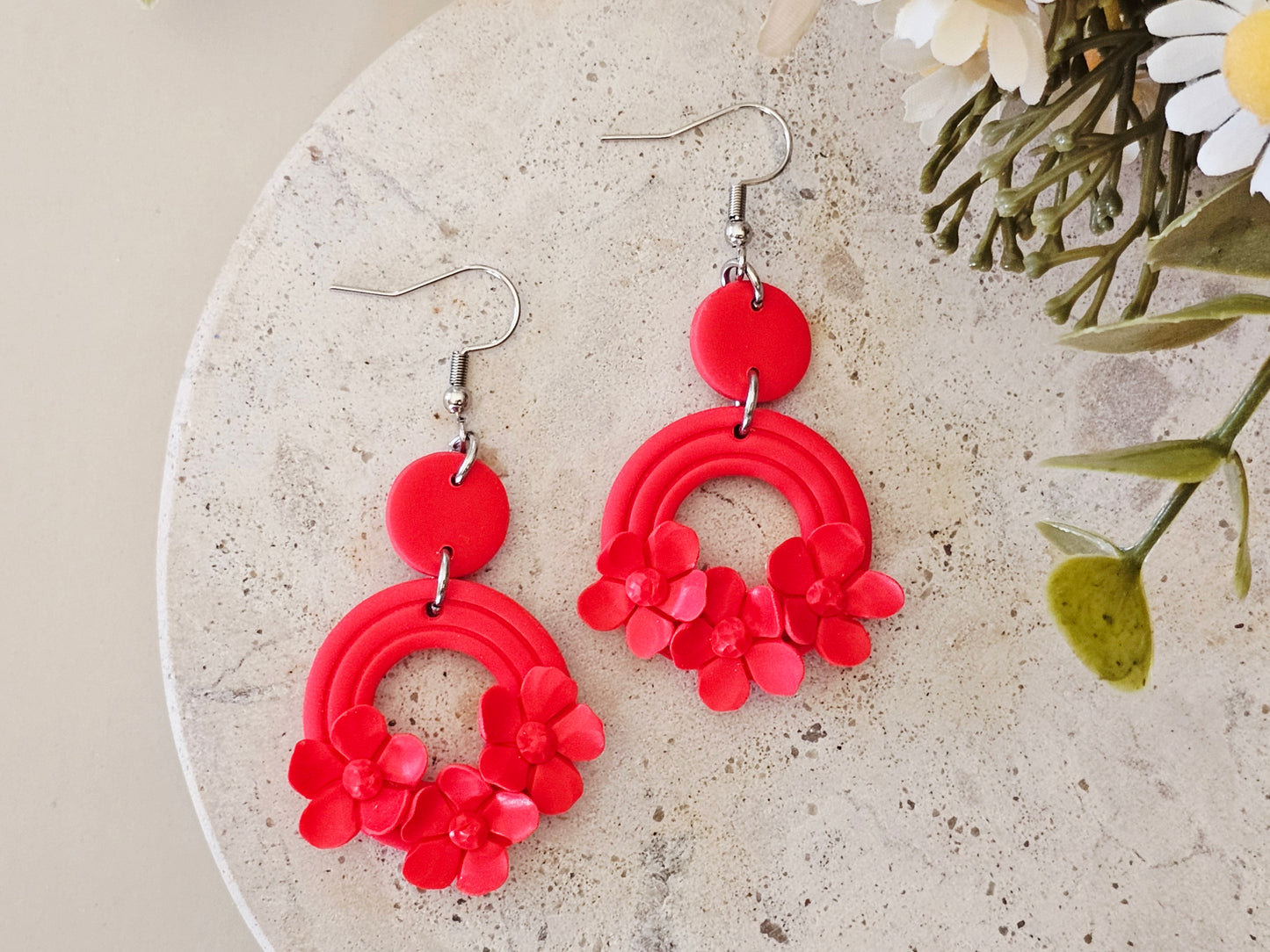 Daily Colour Bright Red Floral Earrings