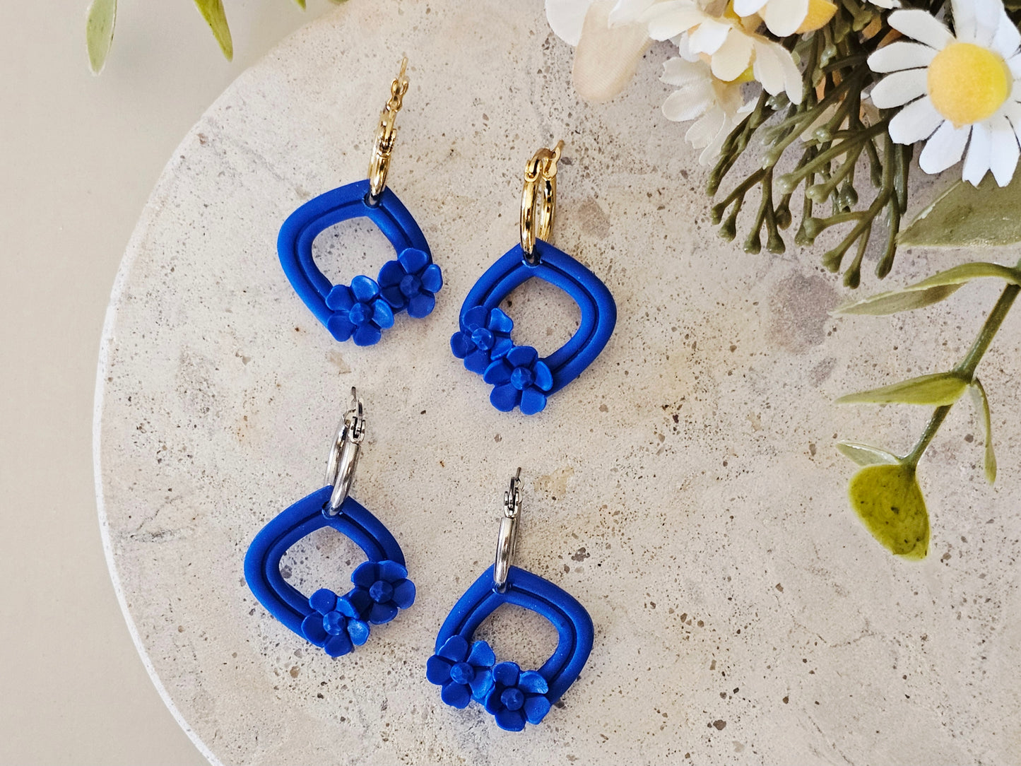 Daily Colour Bright Blue Floral Hoops
