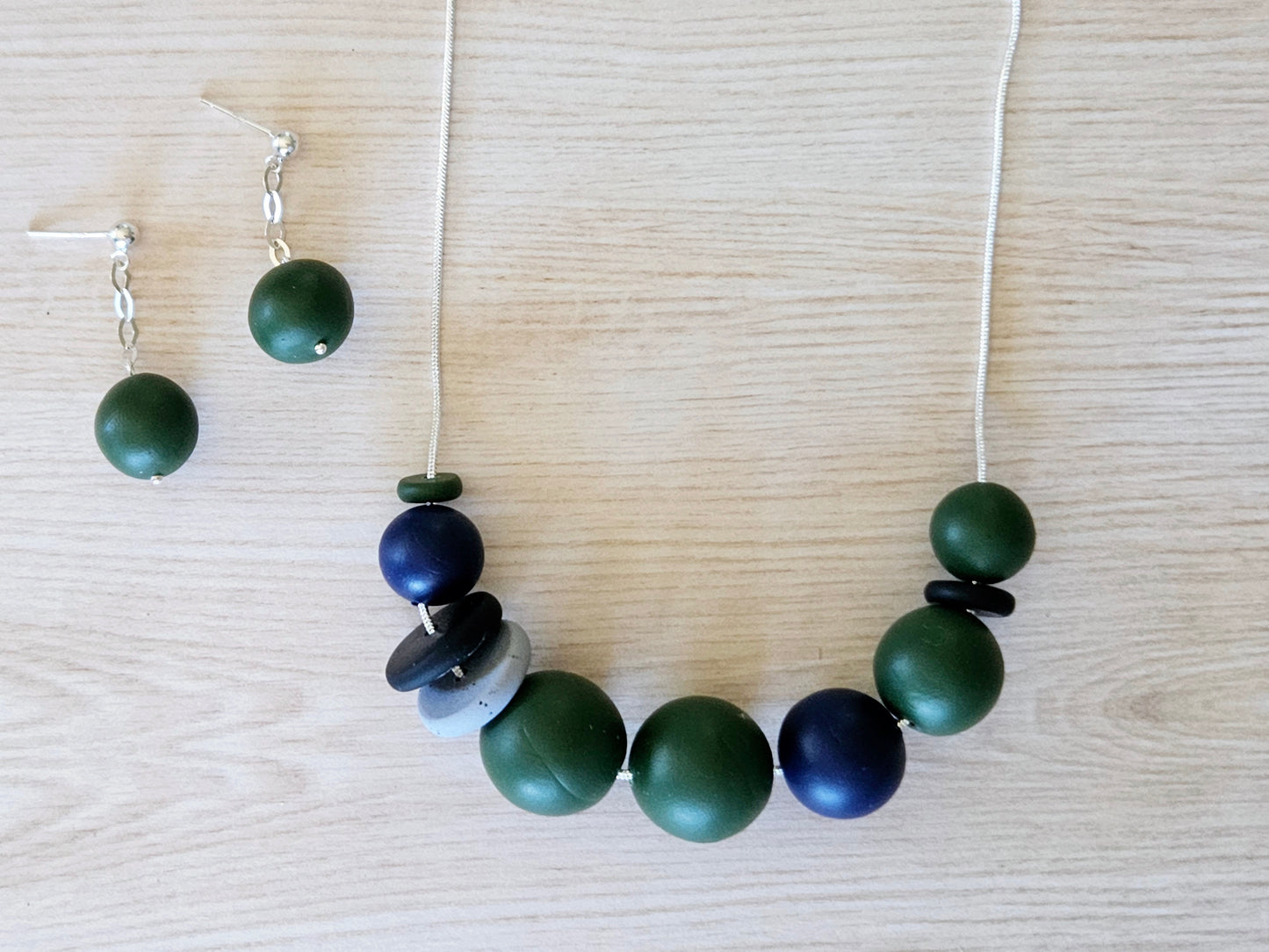 Contemporary Long Statement Sterling Silver Necklace Green