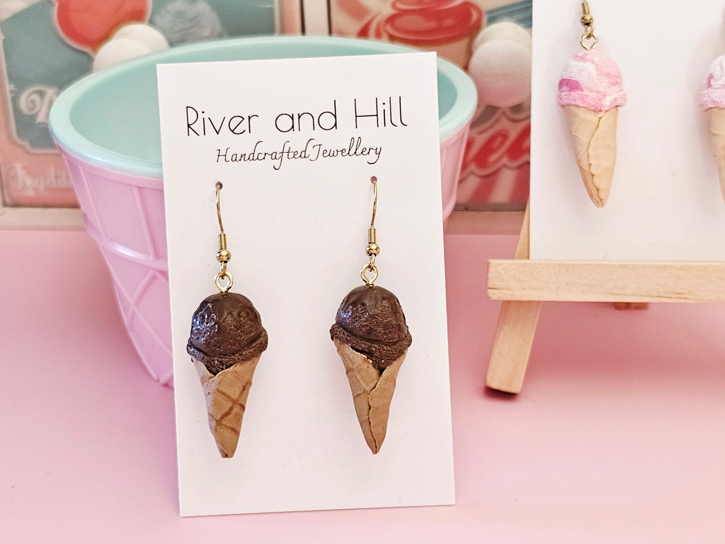 Ice Cream Cone Chocolate Drizzle Earrings