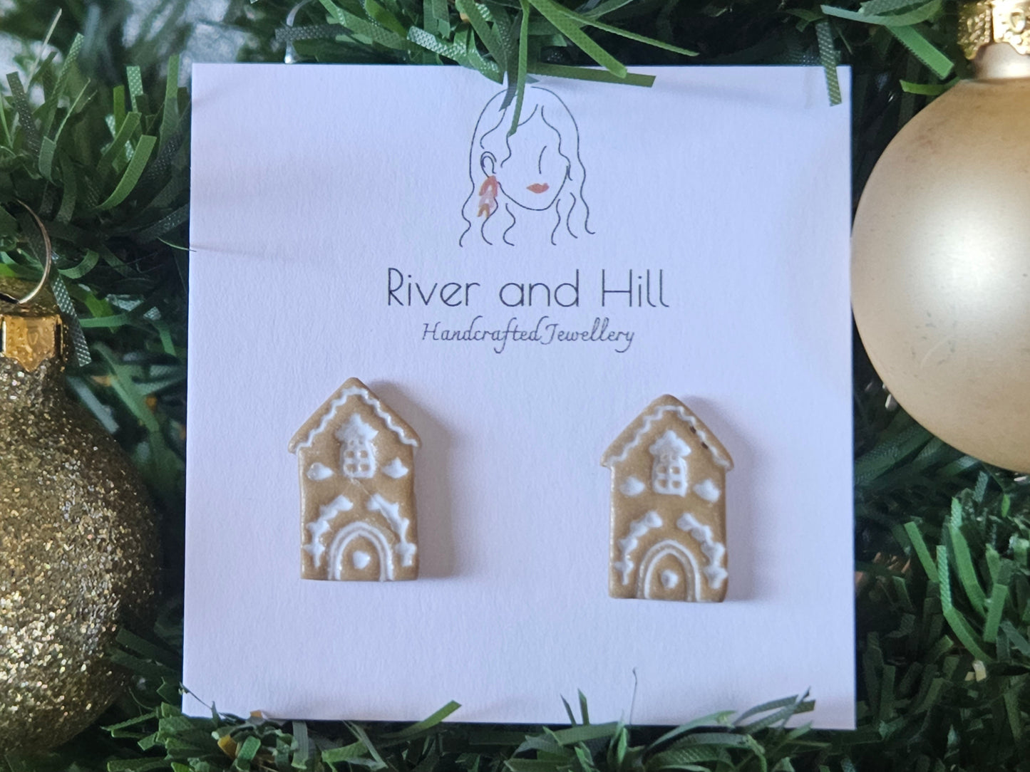 Christmas Folk Gingerbread House Studs