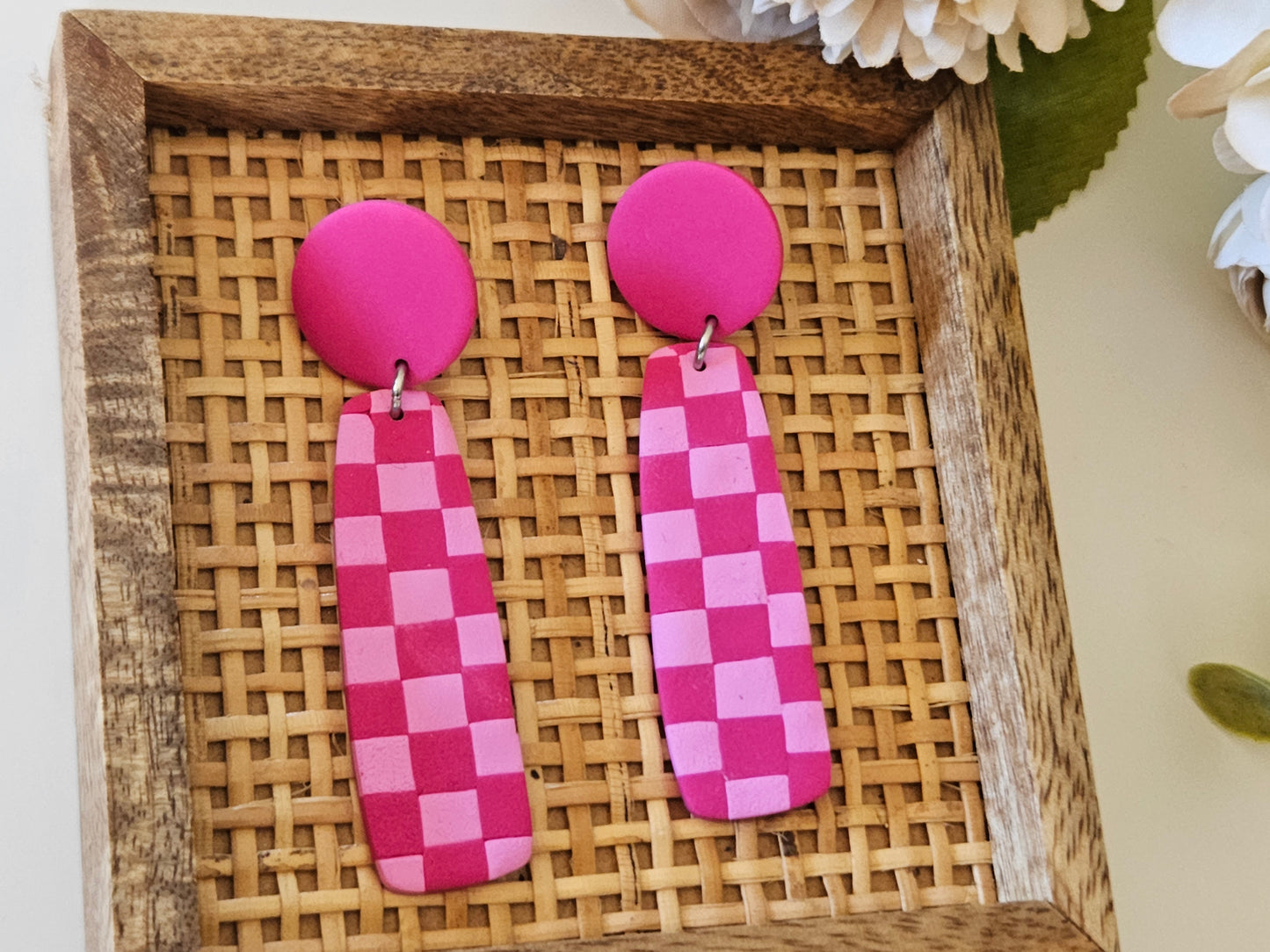 Checkered Bar Pink Earrings