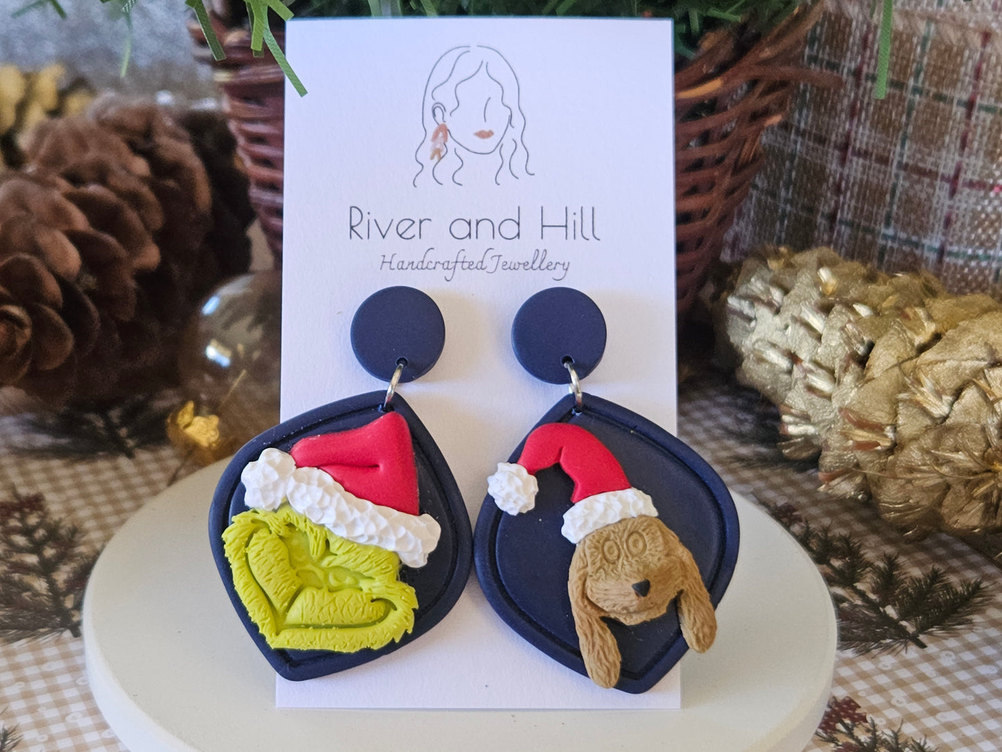 Christmas Grinch and Max Navy Earrings