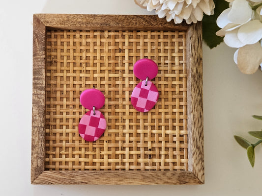 Checkered Drops Pink Earrings