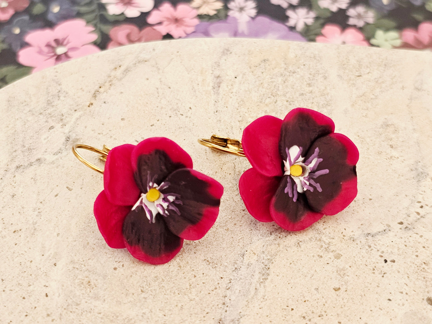 Pansy French Hook Pink Earrings