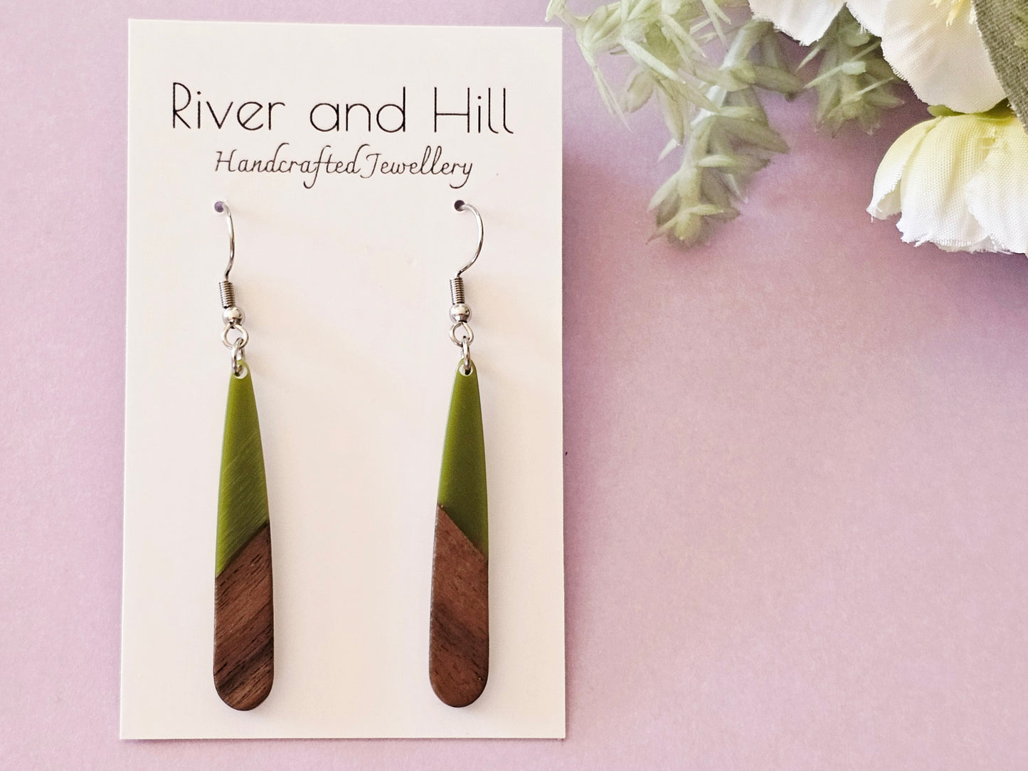 Wood and Resin Droplet Earrings