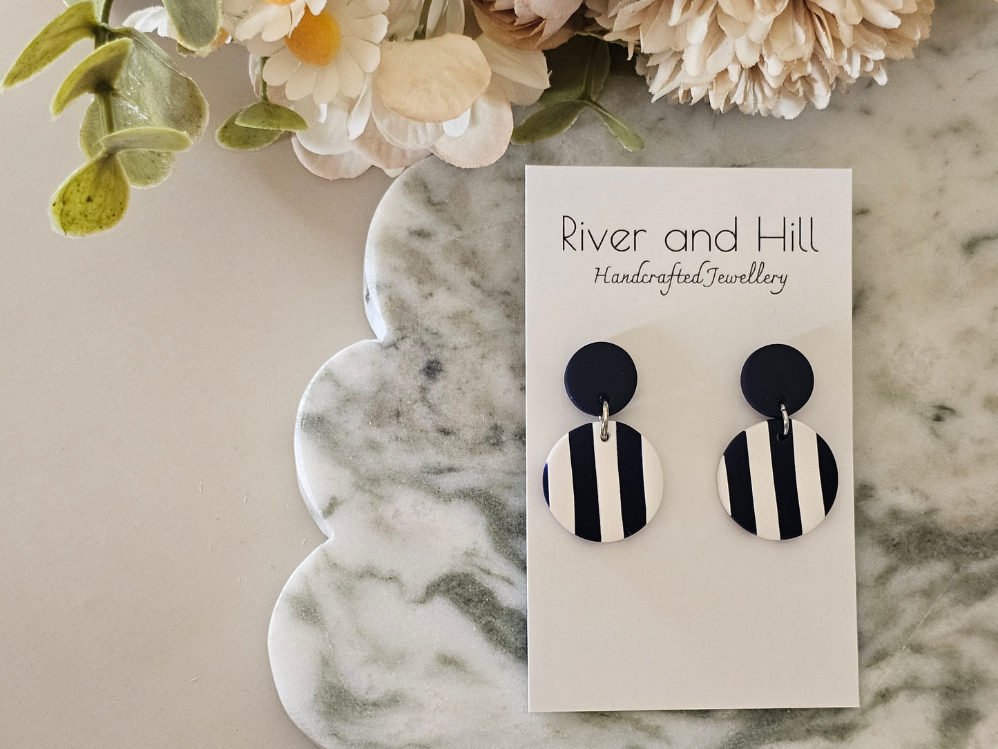 Striped Earrings Navy and White