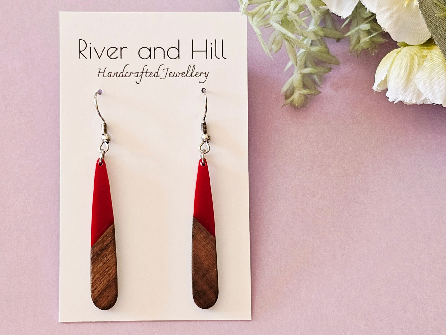 Wood and Resin Droplet Earrings