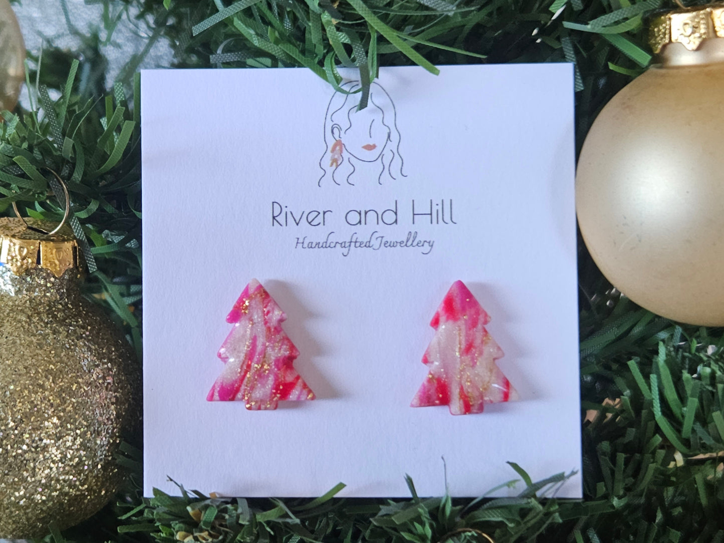Christmas Pink Tree Studs