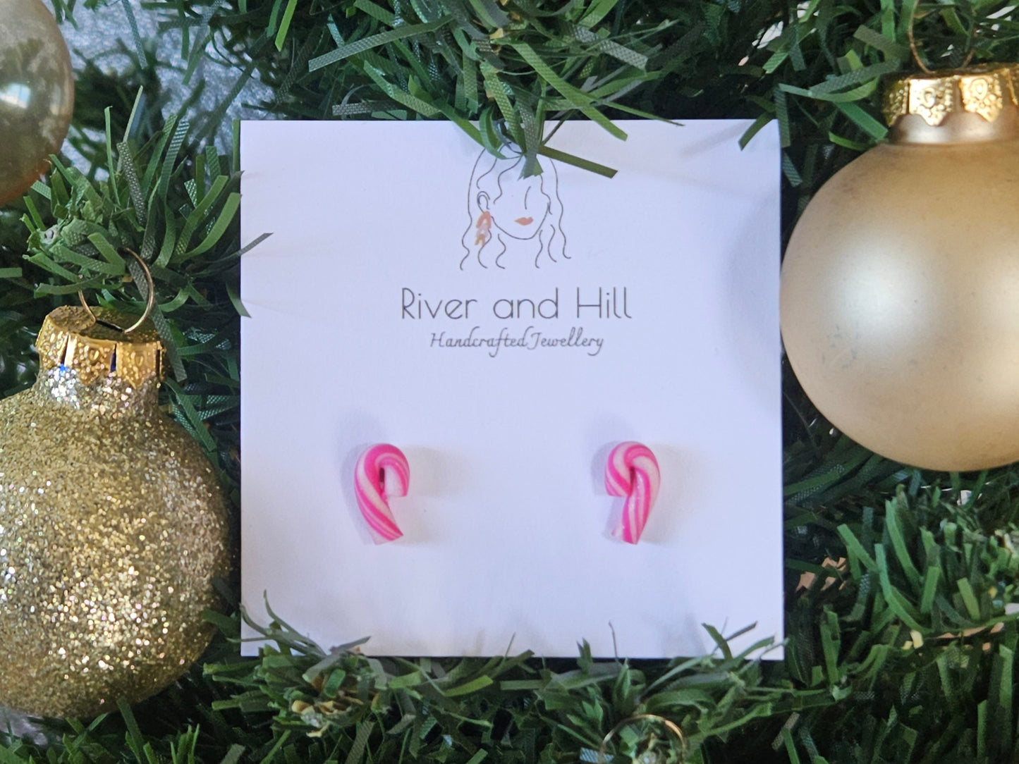 Christmas Pink Mini Candy Cane Studs