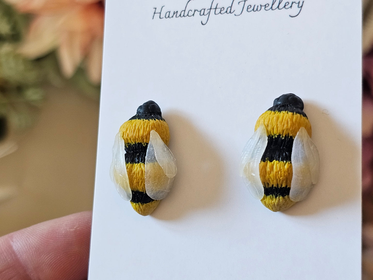 Carnation and Bumble Bee Earrings